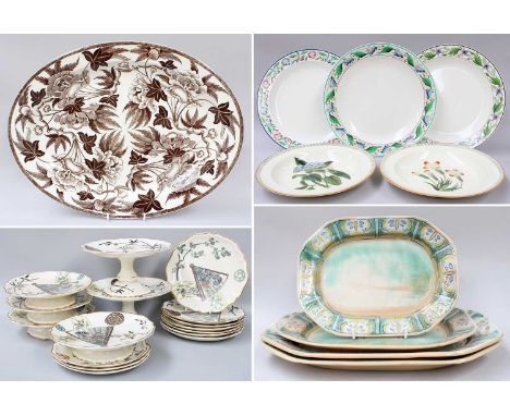 Five 19th Century Wedgwood Creamware Plates, a Wedgewood Peoney pattern transfer printed serving plate, a set of four graduat