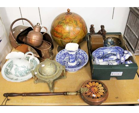 A Group of Miscellaneous Items, including a drinks globe, 19th century and later copper, an Edwardian mahogany mantel clock, 