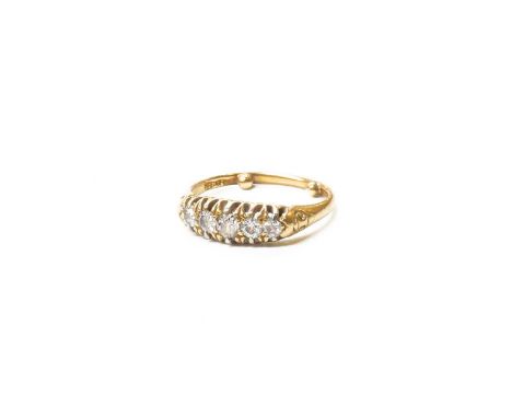 A Diamond Five Stone Ring, the graduated old cut diamonds in yellow claw settings, to a plain polished shank, total estimated