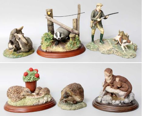 Border Fine Arts Early Victor Hayton Models, Badgers and Hedgehog, other wildlife models and 'Dogging 'Em Up' (First Version 