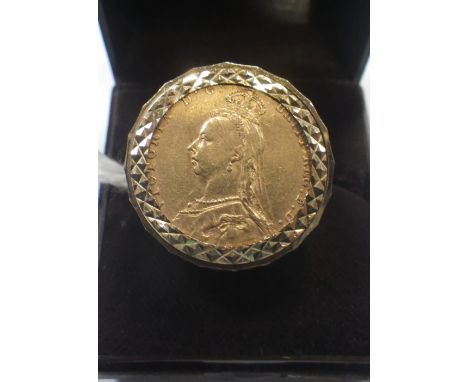 A VICTORIAN GOLD SOVEREIGN dated 1890, set as a ring, on a 9ct yellow gold shank, ring size F