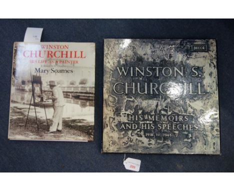 WINSTON CHURCHILL; HIS MEMOIRS AND HIS SPEECHES a boxed set of LP records by Decca and a book, "His life as a painter" (2)