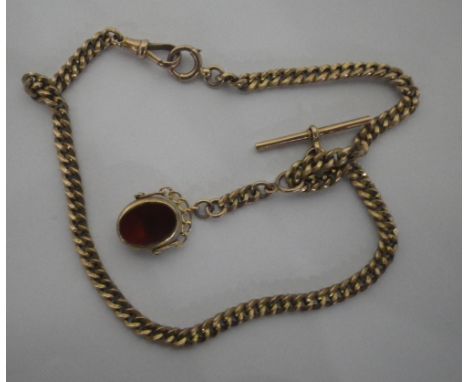 A 9CT ROSE GOLD FOB CHAIN with T bar and swivel fob, approx 19gm total weight
