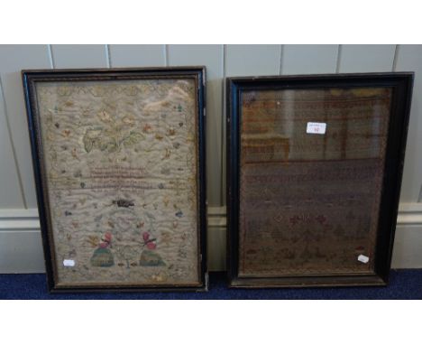 AN 18TH CENTURY SAMPLER decorated with insects and birds, signed Mary Cowper 1794 and a similar period sampler (2)