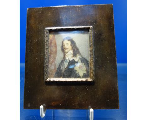 AN 19TH CENTURY ENGLISH PORTRAIT MINIATURE, painted with Charles I in profile, signed "R. Soh", within a gilt metal slip, in 