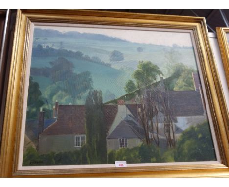 R M TROSTINI: 'View of Bruton', oil on board