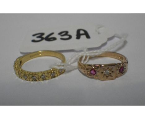 A RUBY AND DIAMOND GYPSY STYLE DRESS RING, ring size M and one other diamond set ring, ring size N (2)