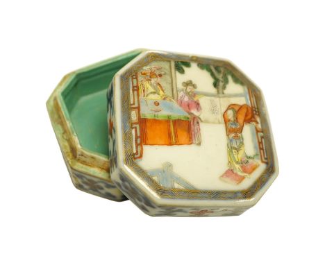 A Chinese famille rose seal paste box and cover, Jiaqing four character seal mark and of the period (1796-1820), 6cm wide. Co