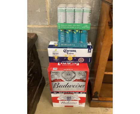 Forty 300ml bottles of Budweiser lager (two cases), ten 330ml cans of Corona Extra and two twelve pack cans of pre-mixed Marg