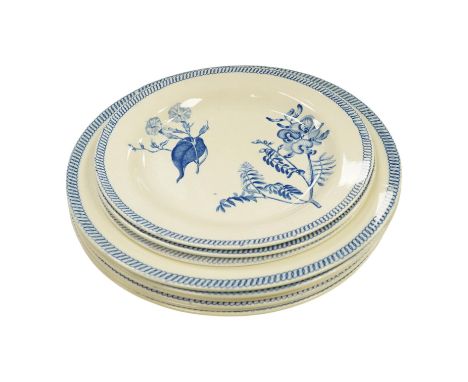 Ten 19th century Wedgwood blue and white ‘’botanical’’ decorated dishes, largest 25cm in diameter. Condition - fair