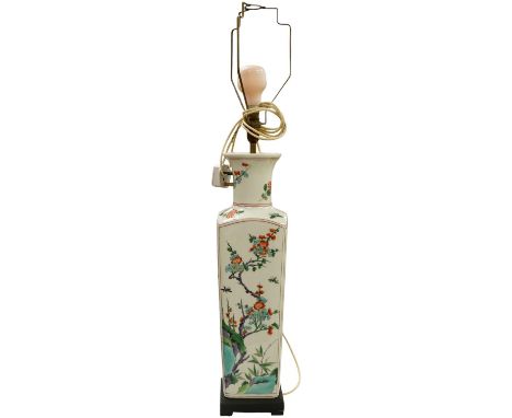 A Chinese porcelain famille verte floral table lamp, 54cm high excluding the fitting. Condition - good