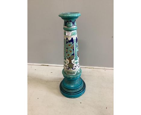 A Victorian maiolica jardiniere stand, probably Minton, height 78cm. Condition - poor