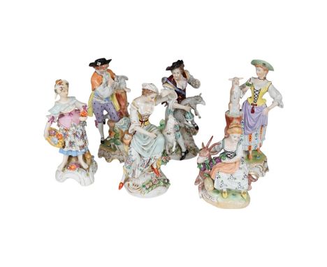 Six German porcelain figures by Sitzendorf, Dresden, etc. tallest 21.5 cm. Condition - good.