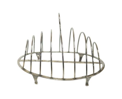 A George III silver oval nine bar toast rack by Robert &amp; Samuel Hennell, with crescent ring handle, on four tapering feet