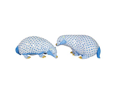 A pair of Herend limited edition hand painted models of Badgers, numbered 70 of 200, 16.5cm long, with Garrard certificate. C