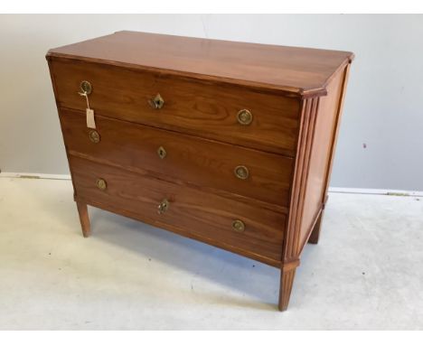 A 19th century Continental elm three drawer commode, width 99cm, depth 49cm, height 83cm. Condition - fair
