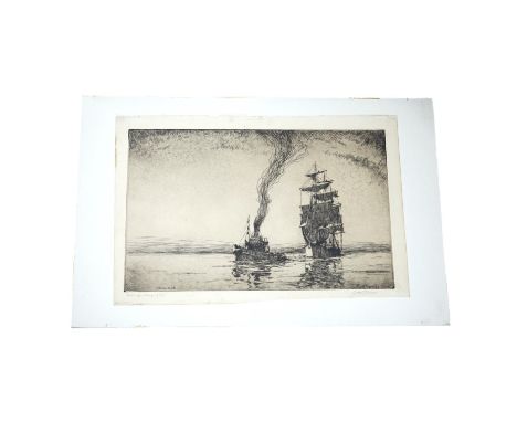 Arthur Briscoe (1873-1943), drypoint etching, Outward Bound, signed in pencil and inscribed by the artist, 25 x 40.5cm, unfra