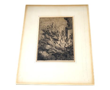 Modern British, drypoint etching, 'The Abyss', indistinctly signed and dated 1937, 30 x 21cm, unframed. Condition - paper dis