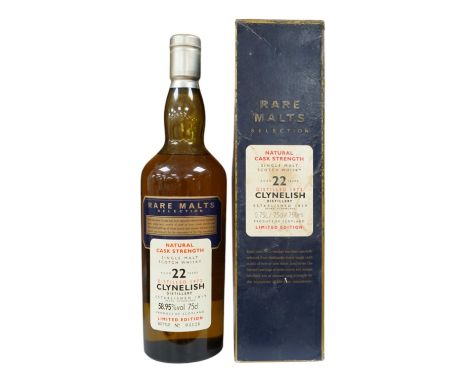 A boxed bottle of Clynelish 22 year old aged 1972 single malt scotch whisky. Condition - fair to good, some staining and wear