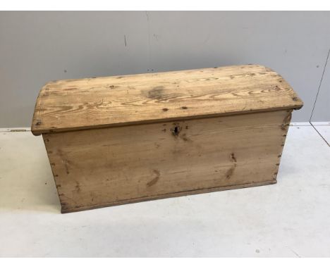 A 19th century Continental pine domed top trunk, width 127cm, depth 58cm, height 57cm. Condition - fair