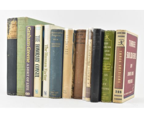 Fiction. A collection of twelve 20th century books, some in dust wrappers, including authors such as Graham Green, Robert Gra
