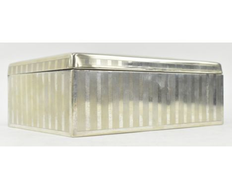 A George VI wooden lined sivler plated cigarette / tobacco box. The box of rectangular form lined, with engine turned pattern