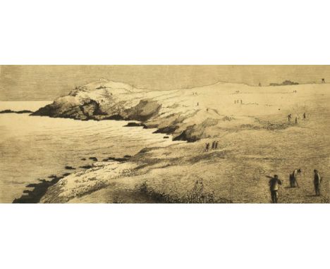 A 20th century signed French etching of a golf course. The etching signed by hand and titled Dimanche - Le Golfe. Framed &amp