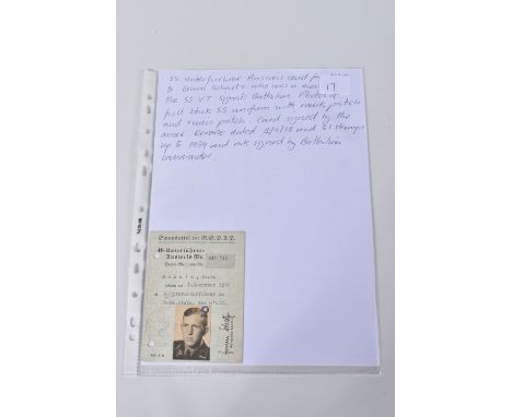 ERWIN SCHARTZ, includes WW Unterfuhrer Ausweis Card for NCO to Erwin Schartz who was a member of the SS VT Signals Battalian,
