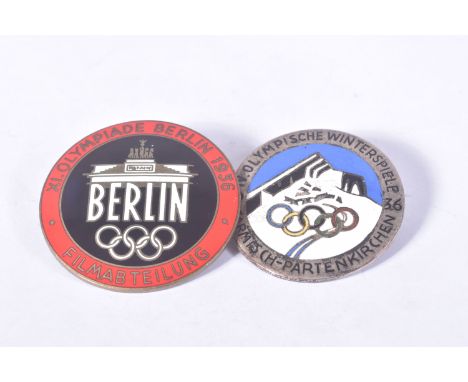 TWO 1936 BERLIN OLYMPIC BADGES, these are from both summer and winter games, the first is red and black with the reverse mark