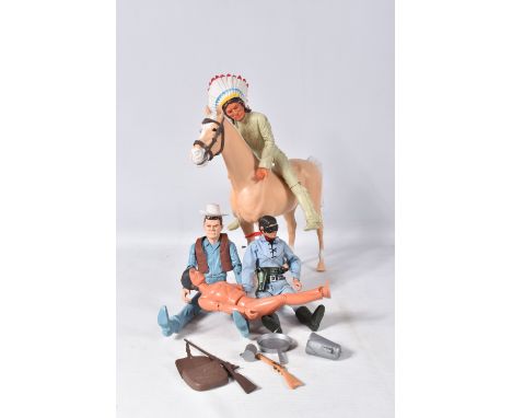 UNBOXED MARX JOHNNY WEST AND CHIEF CHEROKEE FIGURES, with Thunderbolt the horse, with some clothing and accessories, a Marx L