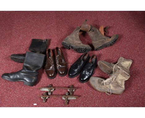 TWO PAIRS OF MILITARY BOOTS, both pairs brown in colour, both pairs above ankle length with buckle fittings, the lighter colo