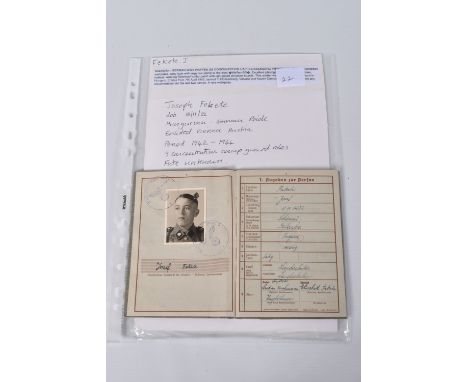 WWII GERMAN WAFFEN SS CONCENTRATION CAMP FLOSSENBERG WEHRPASS, JOSEPH FEKETE, DOB 18/11/1922, born in Hungary, excellent phot