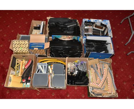 A LARGE COLLECTION OF MOSTLY UNBOXED AND ASSORTED SCALEXTRIC ACCESSORIES AND TRACK, majority are modern items but includes bo