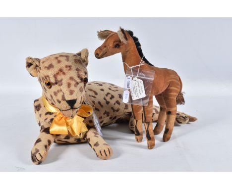A STEIFF VELVET OKAPI, c.mid 20th century, black glass eyes (one chipped),missing button and label from ear, wire armature, i