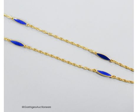   An early 21st century Victor Mayer for Faberge limited edition (208/500) 750 yellow metal and blue enamel choker necklace, 