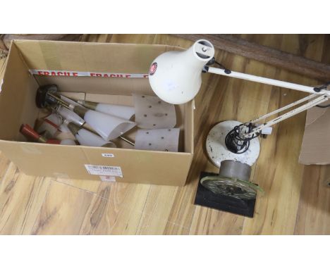   An anglepoise lamp, other lighting and an Art Deco clock