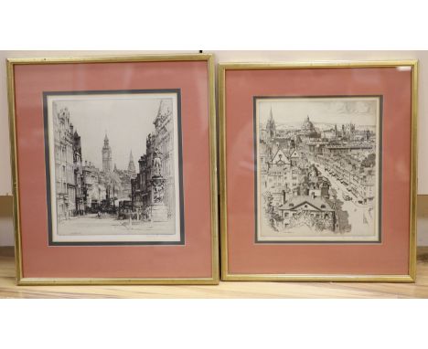   Two framed etchings 1920's of London by George Malcolm Patterson (1873-1941) and Sydney R Jones (1881-1966), largest 25 x 2