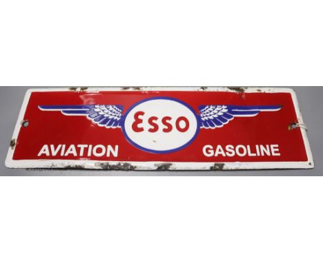   An Esso Aviation Gasoline enamel sign, 14 x 43cmShallow chips around border as clearly seen in image.