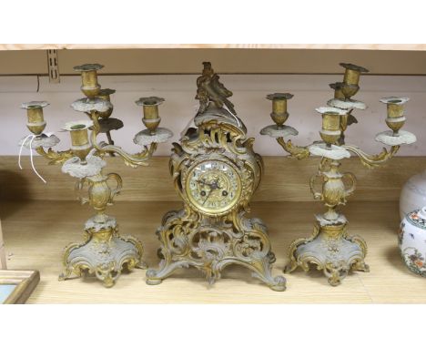   A 19th century French ormolu clock garniture, height 40cm