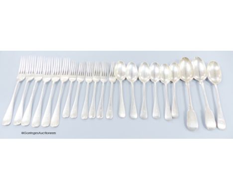  A part canteen of George V silver Hanovarian pattern flatware, comprising nineteen items, Wakely &amp; Wheeler, London, 191