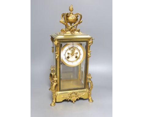   A French ormolu four glass lantern clock, height 45cmWith Mercury filled pendulum bob