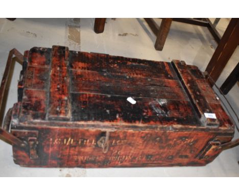 A vintage stained wood ammunition style box