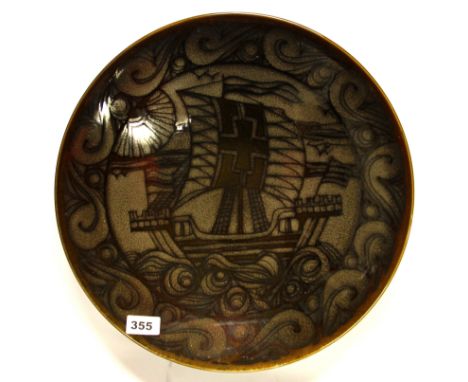 A large Poole Pottery charger of a galleon (Aegean), Dia. 41cm.