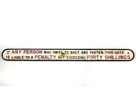 Railway Interest, a cast iron crossing gate sign from London - Tilbury - Southend line, 103 x 9.5cm.