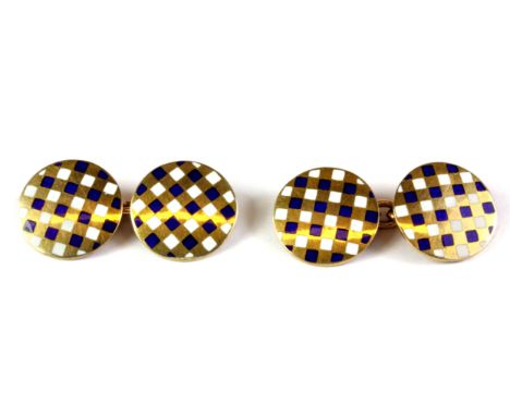 A pair of 9ct yellow gold (stamped 9ct) enamelled cufflinks, approx. 5.9gr.