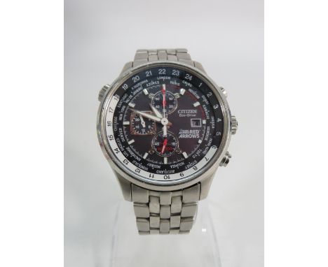 Gents Citizen Eco drive Red Arrows Chronograph wristwatch with stainless steel strap in running order.