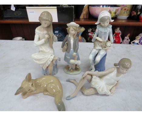 Lladro and Nao Figurines, (Fox and Girl Brushing hair have damage or repairs) See photos.