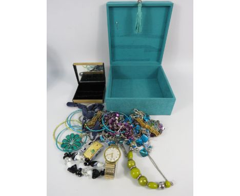 Costume jewellery and a vintage Rotary watch.