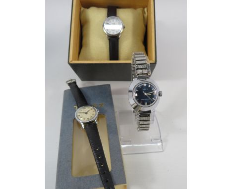 Rare Blue ladies Timex UFO mechanical wristwatch plus one other mechanical and a Timex indiglo with box.