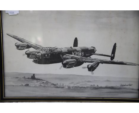  Framed under glass print of Lancaster Bomber (City of Lincoln by John Larder) Frame size 12 x 17. No postage available for t